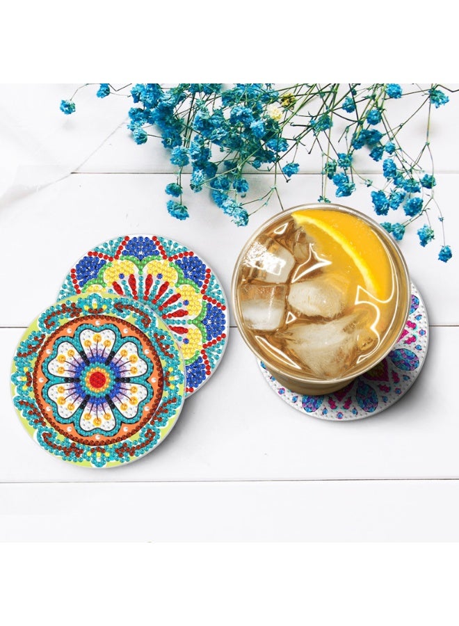 عِيشَالِي طقم من 8 قطع من قواعد الأكواب لطلاء الماس DIY مع حامل، قواعد أكواب أكريليك بنمط ماندالا مع قاعدة PVC متينة، مجموعة فنون وحرف يدوية للكبار والأطفال BD101 - Image 2